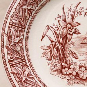 aesthetic antique brown transferware china compote, Grindley Daffodil 1880s vint